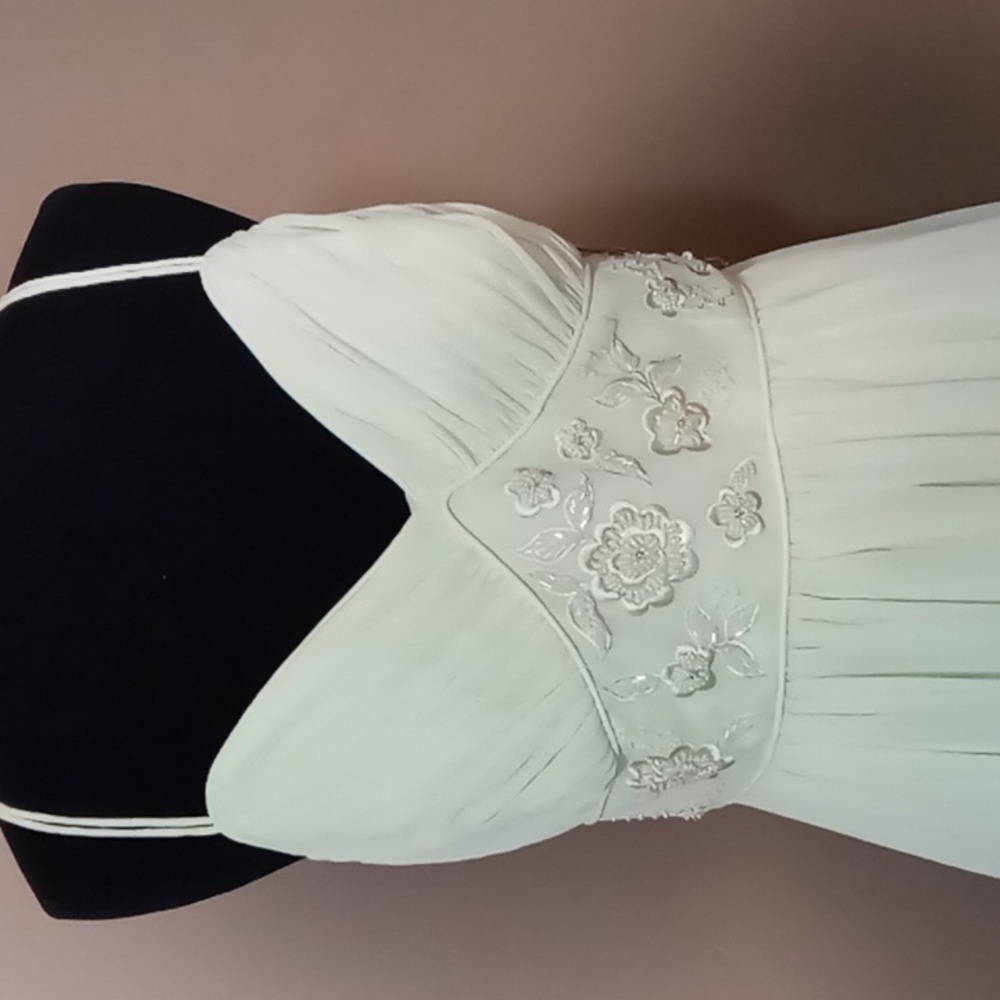 David's Bridal Crinkle Chiffon Honeydew Dress w Embellishments Size 8 - Picture 3 of 9